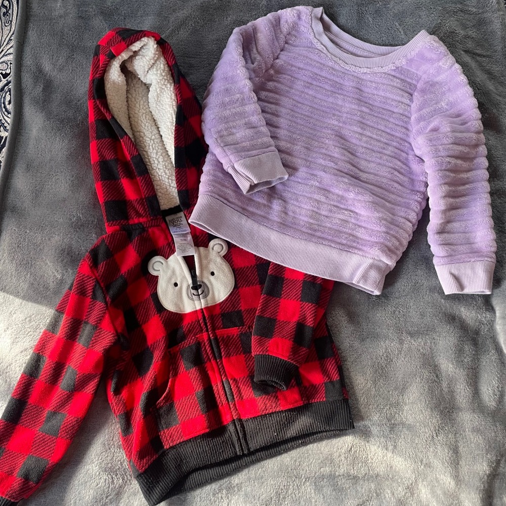 Carter's Cat‎ & Jack lot 2 pcs Fleece Lined hoodie Jacket & purple soft sweater